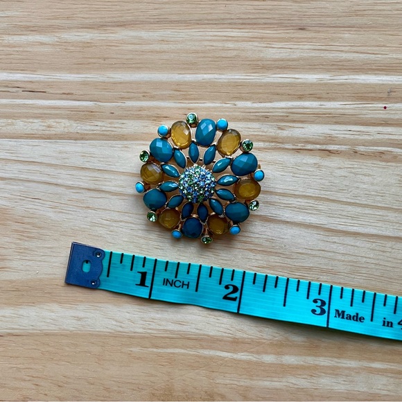 Casual Corner Blue Yellow Green Gold Gemstone Brooch Pin - Picture 4 of 4